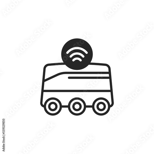 Electric automated delivery robot connecting to wireless network line icon isolated on white background.