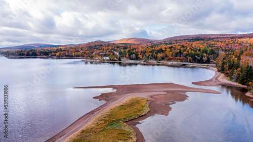 Drone view of Cape Breton Island, Autumn Colors in Forest, Forest Drone view, Colorful Trees in Forest