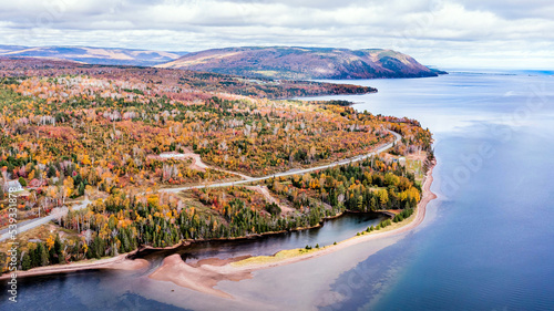 Print op canvas Drone view of Cape Breton Island, Autumn Colors in Forest, Forest Drone view, Co