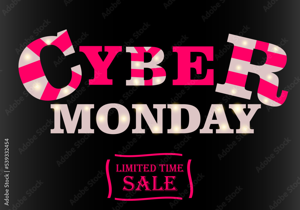 Obraz premium Cyber Monday limited time sale. Pink letters on a black background