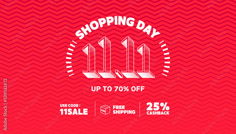 11.11 Online shopping day sale banner template on red background. 11.11 Online shopping day sale banner template on red background.