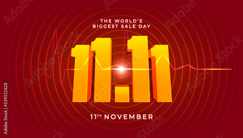 11.11 Online sales day coming banner. Red background special offers and promotion template design.