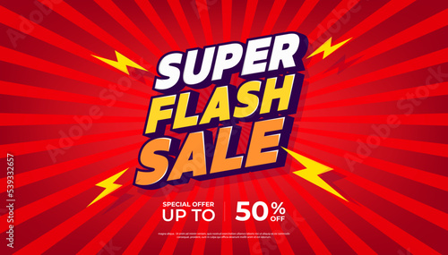 Super flash sale banner template design. Big sale event on red background. Social media, shopping online. vector