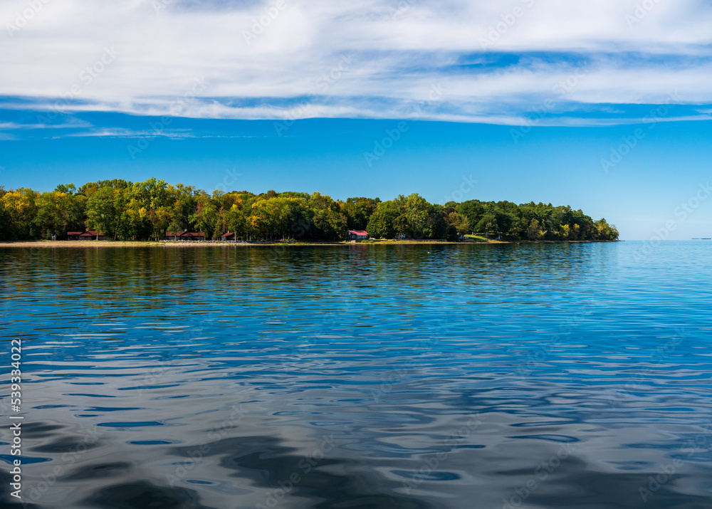 Homes along the shore line of Lake Champlain in Essex New York State