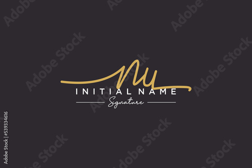 Initial NU signature logo template vector. Hand drawn Calligraphy lettering Vector illustration.