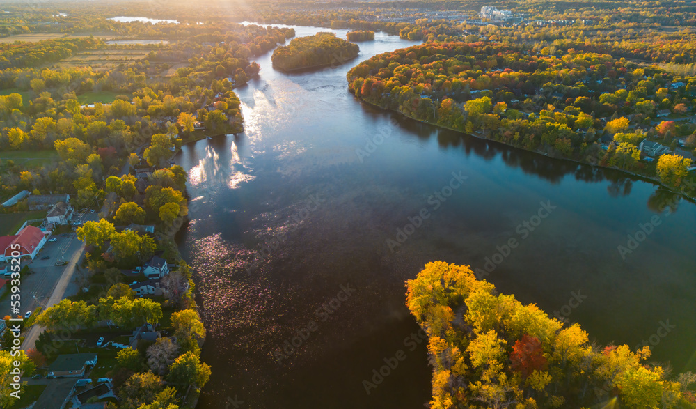 Canadian Autumn in Laval, Quebec, aerial view