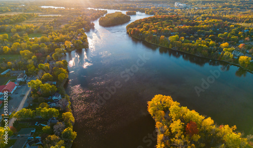 Canadian Autumn in Laval  Quebec  aerial view