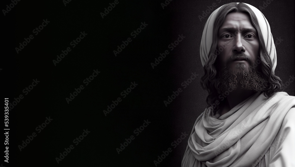 Closeup portrait of a Jesus with cloak with copy space, Illustration Closeup portrait of a Jesus with cloak with copy space, Illustration