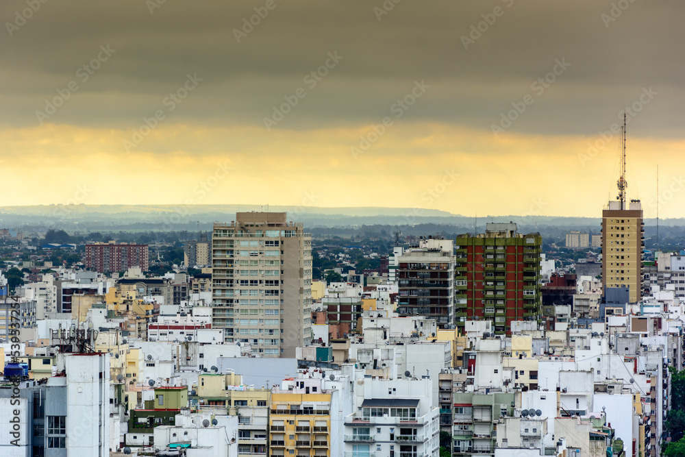 Obraz premium City with House and Buildings seen from above