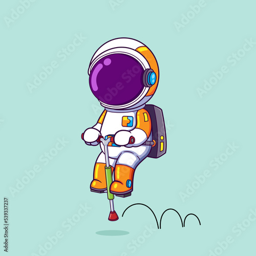 Tela The astronaut is using a bounce tool that can jump moving and playing with it