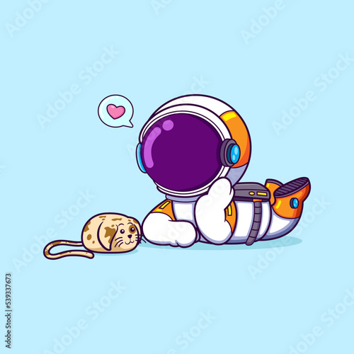 The astronaut is loving much his pet in a planet and playing together