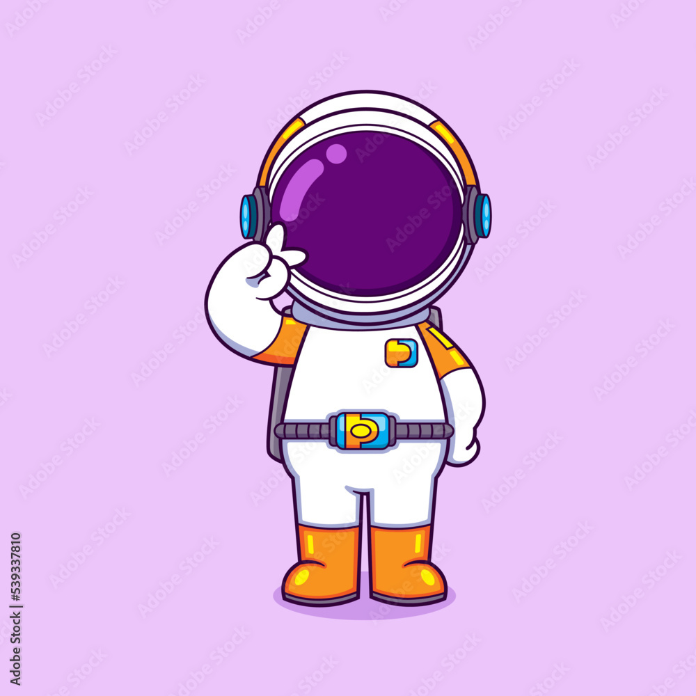 The astronaut is standing and having a cute pose with peace style The astronaut is standing and having a cute pose with peace style