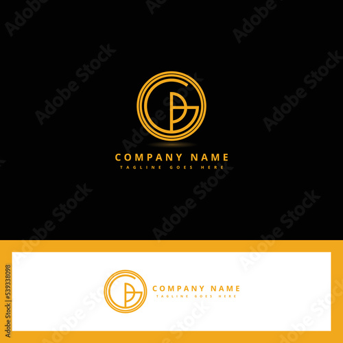 Initial Letter Gp Linked Circle Lowercase Logo Golden With Black Background.