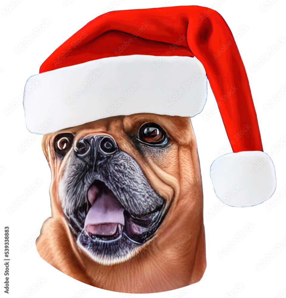 Illustrated Clipart of a cute dog wearing a christmas hat Stock ...