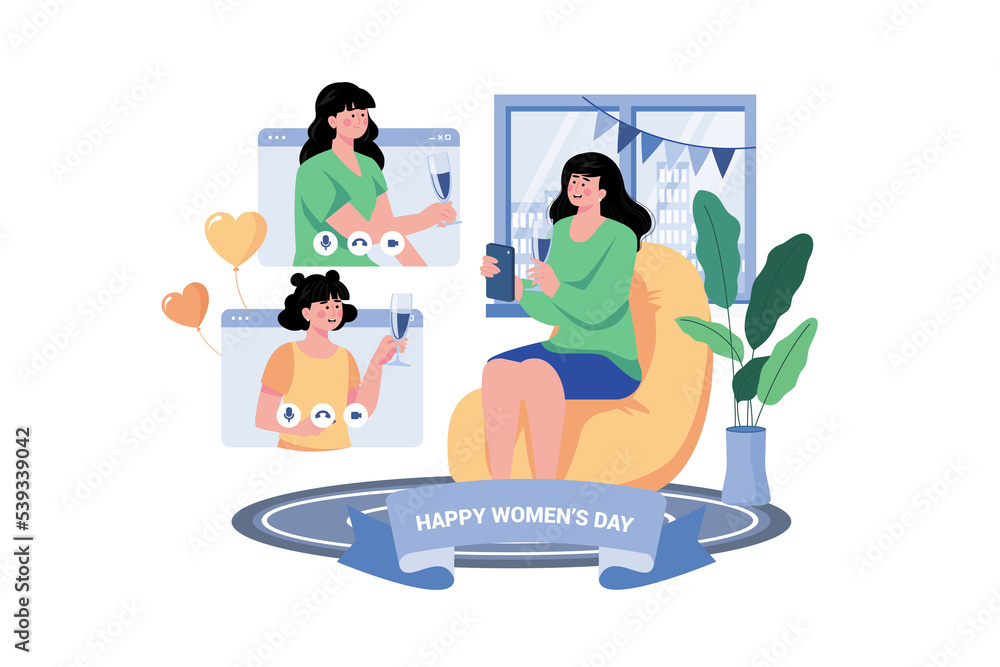 Obraz premium Women congratulate each other on March 9