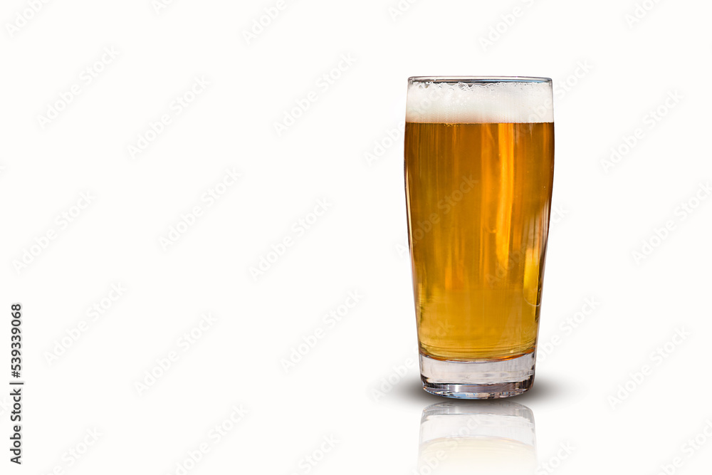 Pint of beer isolated cutout on white with reflection Pint of beer isolated cutout on white with reflection
