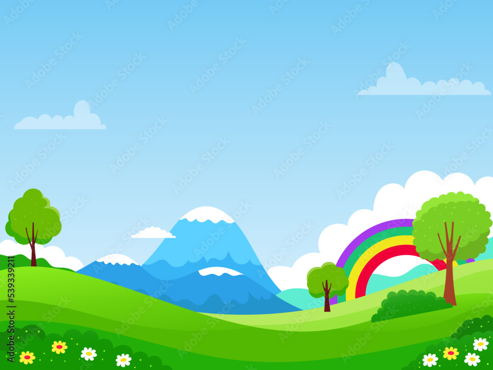 Nature landscape vector illustration with a cute and colorful design suitable for kids' background