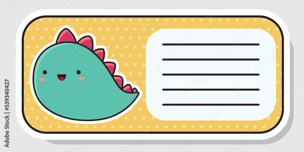 Fototapeta premium Notebook label. Cute dinosaur. Baby stickers. Vector illustration