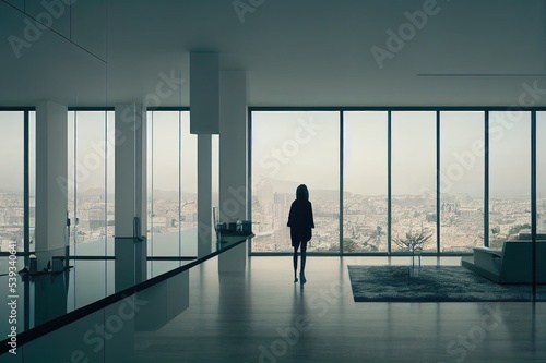 Modern interior design room with panoramic windows