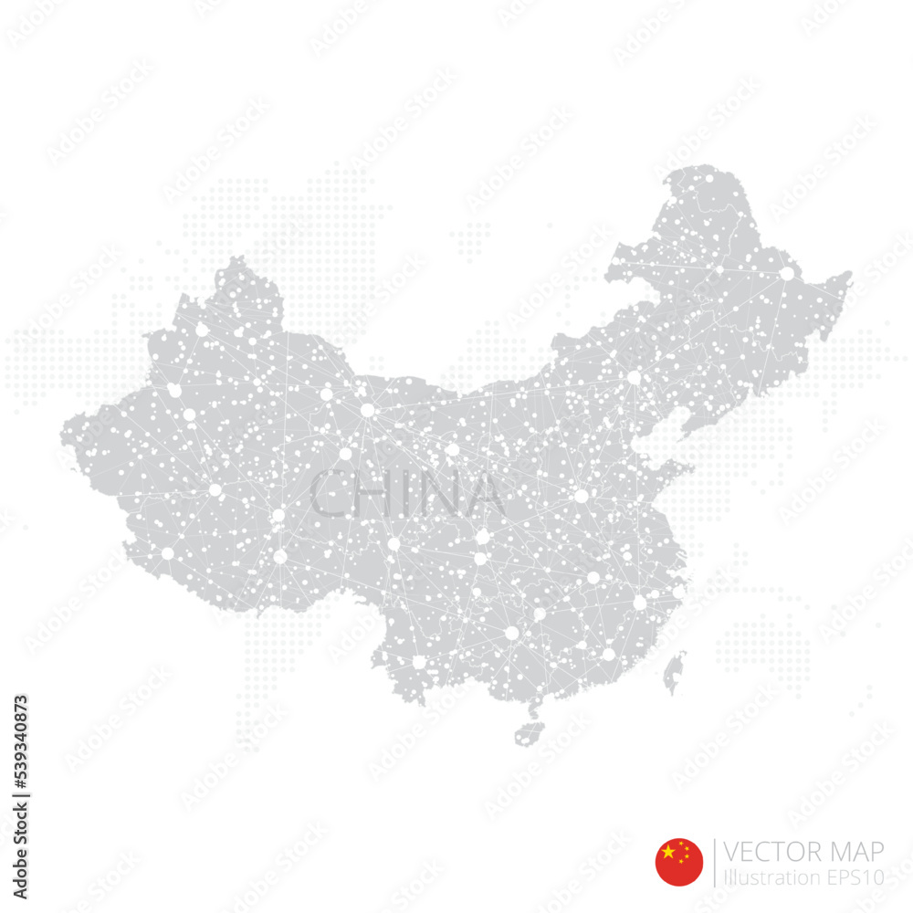 China grey map isolated on white background with abstract mesh line and point scales. Vector illustration eps 10