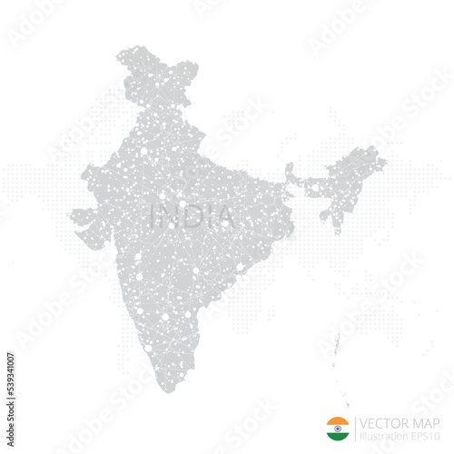 India grey map isolated on white background with abstract mesh line and point scales. Vector illustration eps 10