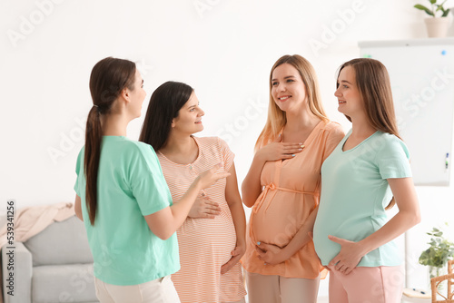 Young pregnant women talking at course for expectant mothers