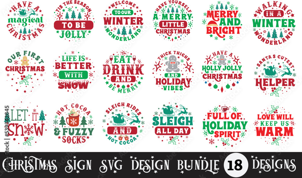 Christmas Sign Svg Bundle, Vintage Christmas Sign Svg Bundle, retro