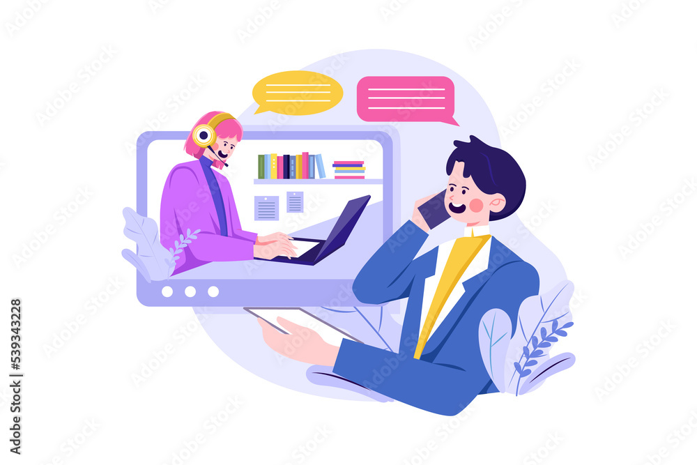 Man Mobile Conversation with Support Young Woman Man Mobile Conversation with Support Young Woman