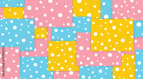 Vector dot white on blue,pink and yellow geometric abstract background.Geometric 3d background design.