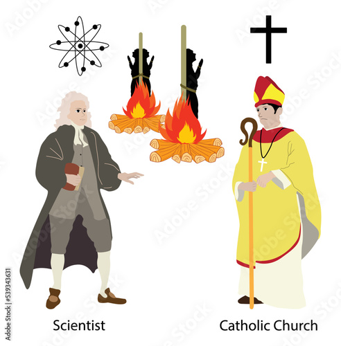 illustration of Science and religion,The theory of conflict between science and the Church, geocentric model and heliocentric model