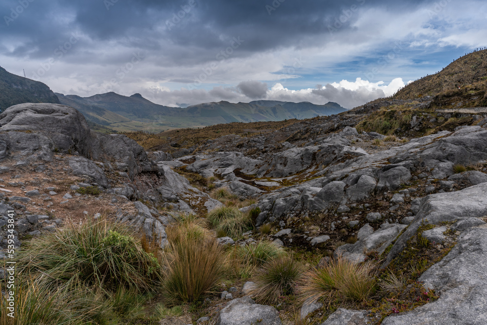 The majestic black lagoon in the snowy park where the Nevado del Ruiz, Nevado del Tolima and the Nevado Santa Isabel are located The majestic black lagoon in the snowy park where the Nevado del Ruiz, Nevado del Tolima and the Nevado Santa Isabel are located