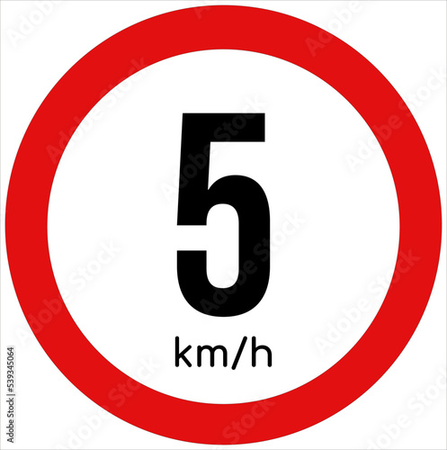 Maximum speed limit illustration 5 km per hour. Traffic sign icon isolated on a white background