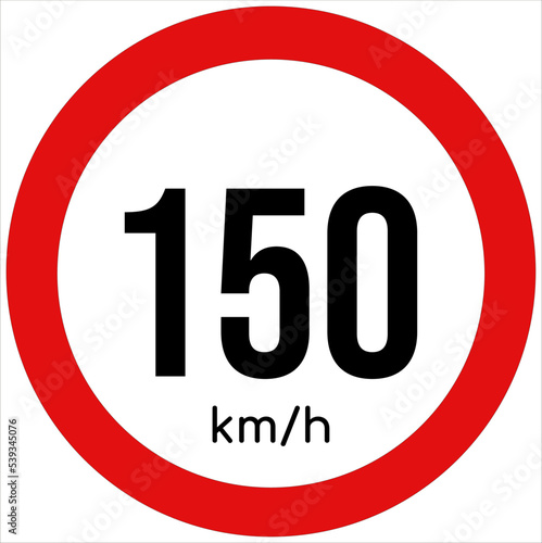 Maximum speed limit illustration 150 km per hour. Traffic sign icon isolated on a white background 