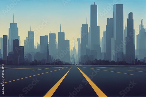 Modern skyline and empty road floor