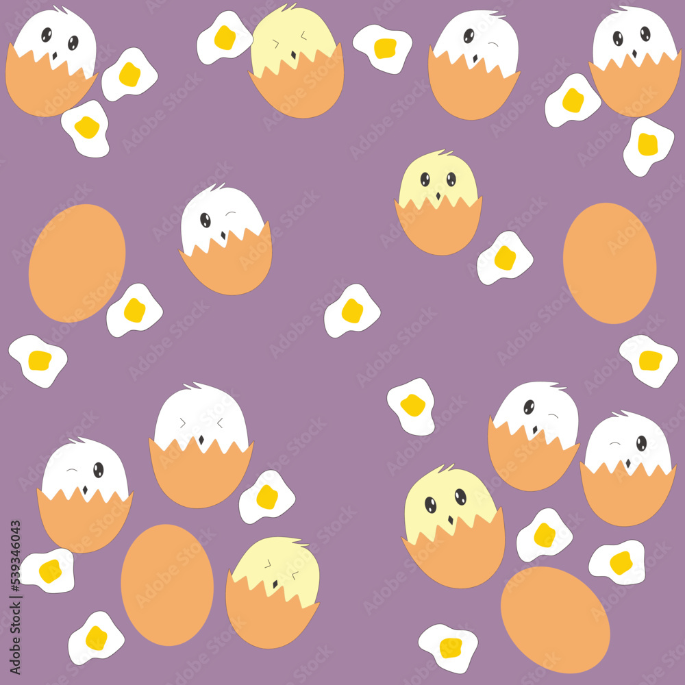 Fototapeta premium Vector cartoon kawaii icon egg. Image smile cartoon eggs character. Illustration fresh and fried egg in flat style