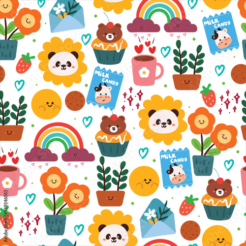 seamless pattern cartoon animal and cute stuff. cute wallpaper for textile, gift wrap paper