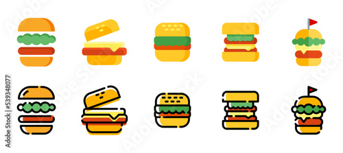 burger icons set. vector illustration with flat and filled line style