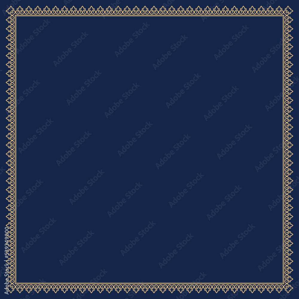 Decorative frame Elegant vector element for design in Eastern style, place for text. Floral golden and dark blue border. Lace illustration for invitations and greeting cards Decorative frame Elegant vector element for design in Eastern style, place for text. Floral golden and dark blue border. Lace illustration for invitations and greeting cards