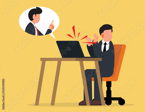 Manager was angry and blames the employee through the notebook. Business problem concept.