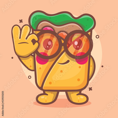 cute burrito food character mascot with ok sign hand gesture isolated cartoon in flat style design