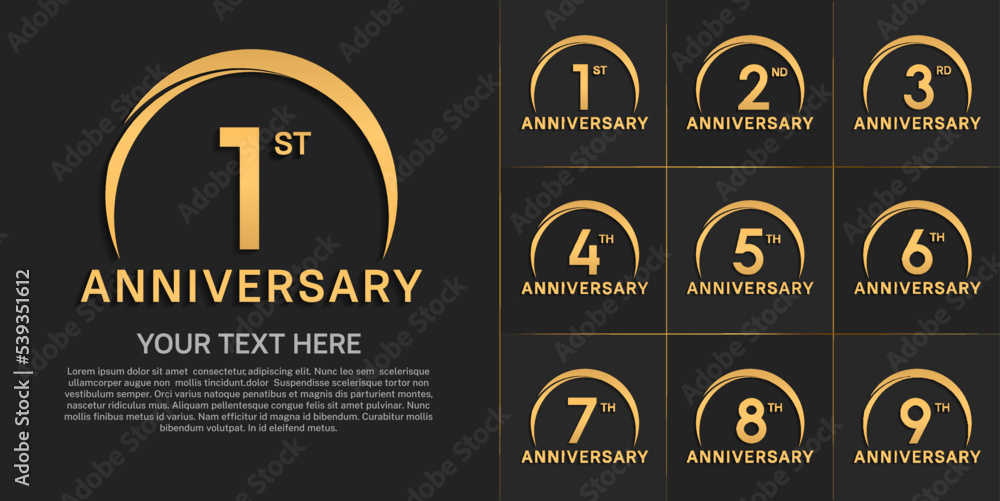 set of anniversary with golden color and swoosh can be use for celebration event