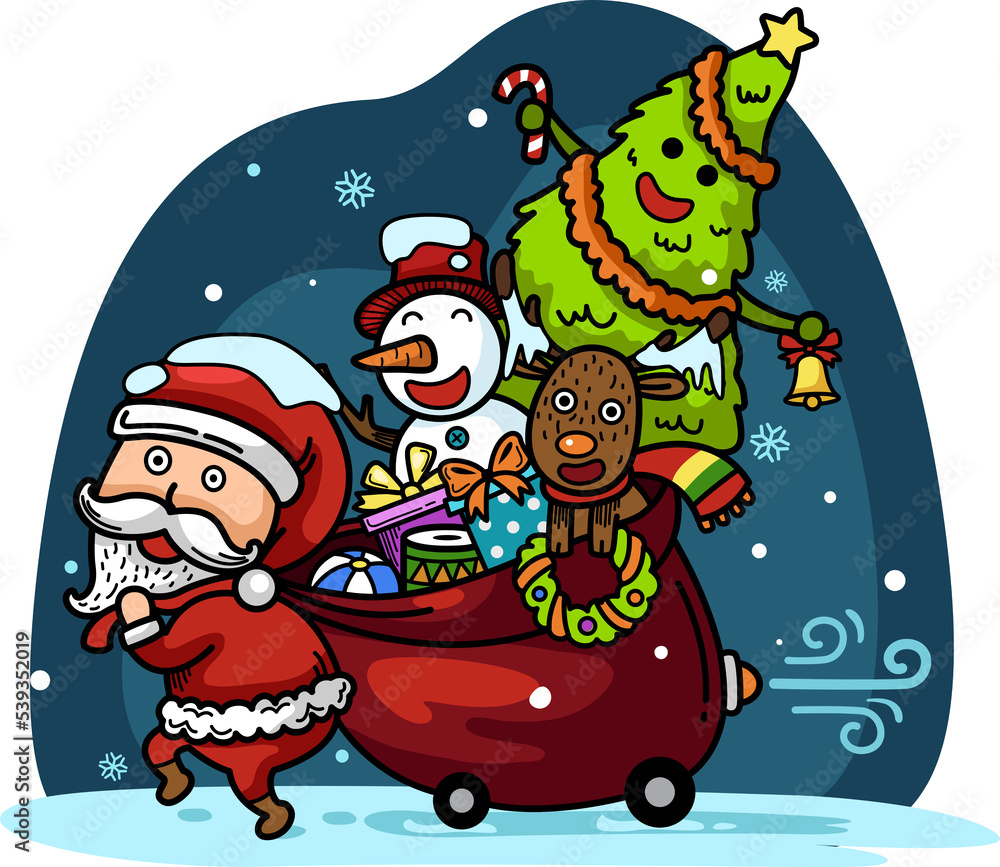 Hand drawn santa claus happy new year and merry christmas Hand drawn santa claus happy new year and merry christmas