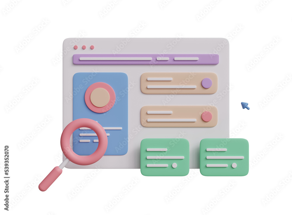 Web UI UX Design concept. 3D Web development and interface design. SEO optimization marketing. 3D rendering. Web UI UX Design concept. 3D Web development and interface design. SEO optimization marketing. 3D rendering.