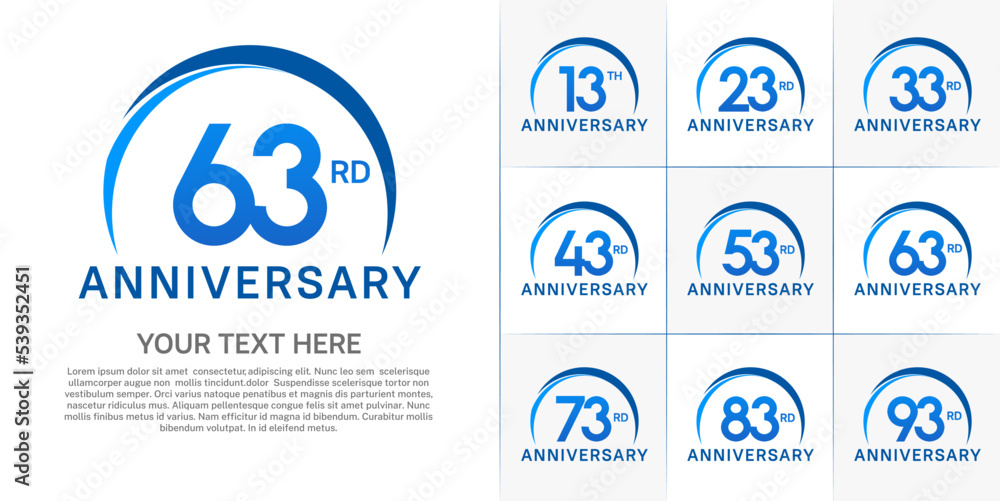 set of anniversary with blue color and swoosh can be use for celebration event set of anniversary with blue color and swoosh can be use for celebration event