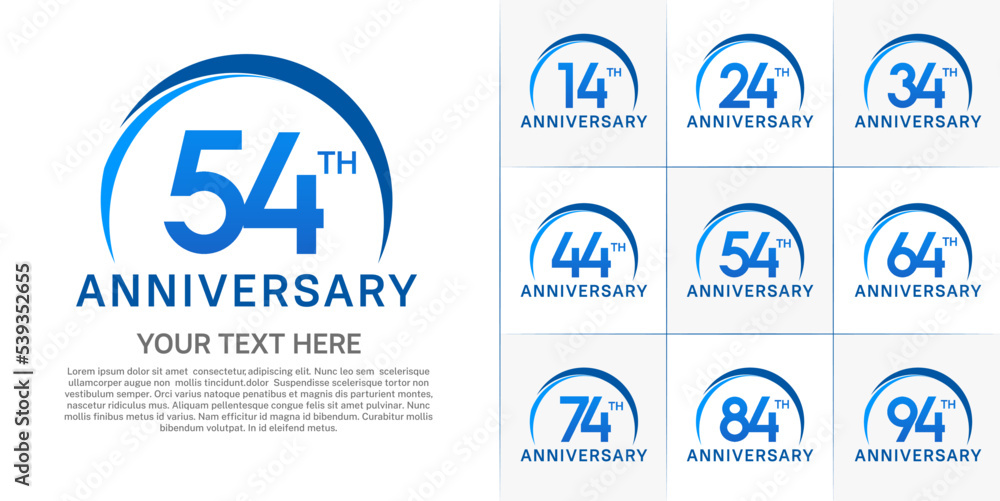 set of anniversary with blue color and swoosh can be use for celebration event set of anniversary with blue color and swoosh can be use for celebration event