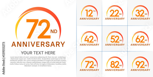 set of anniversary with orange color and swoosh can be use for celebration event