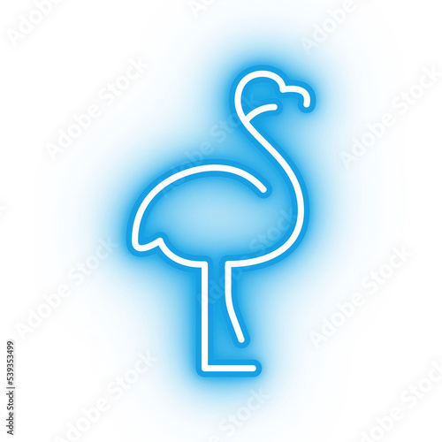 Neon blue flamingo icon, flamingo illustration on transparent background photo