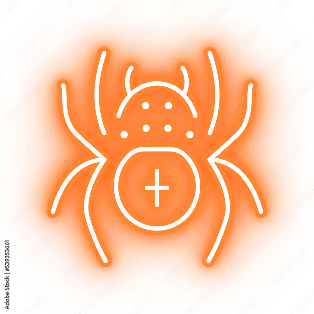 Neon orange spider icon, spider illustration on transparent background
