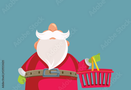 Santa Claus Holding a Shopping Basket Vector Cartoon Illustration. Santa ready to buy the presents for Christmas holidays
