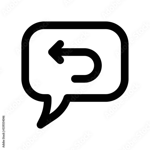 Autoresponder or feedback message with speech bubble and turn back arrow in black outline style